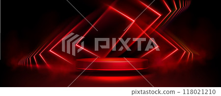 Round podium on red light background 118021210