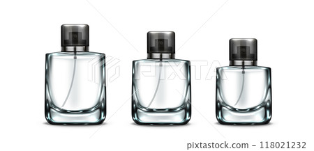 3d fragrance glass bottle. Cosmetic vector mockup 118021232