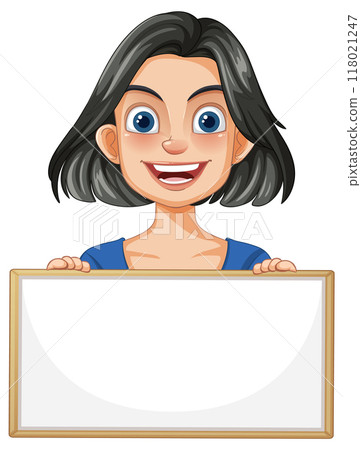 Happy Woman Holding Blank Sign 118021247