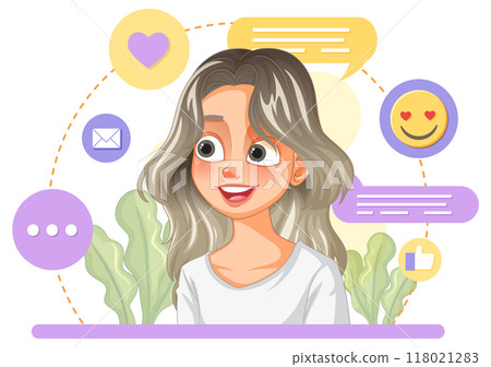 Happy Woman with Social Media Icons 118021283