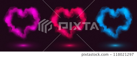 Neon smoke hearts set on transparent background Neon smoke hearts set on transparent background 118021297