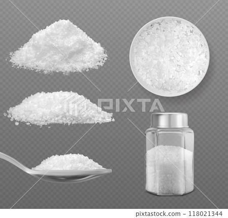Realistic white sea salt or sugar powder pile 118021344