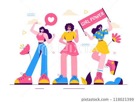 Girl Power Vector Illustration to Women as Strong and Independent, Advocating for Women's Rights and Diversity in a Flat Style Cartoon Background Girl Power Vector Illustration to Women as Strong and Independent, Advocating for Women's Rights and Diversity in a Flat Style Cartoon Background 118021399