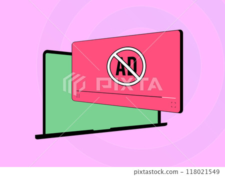 Video ad blocking with pop-up ads, digital privacy content filtering. Online video advertising blocker tools, interrupted streaming, ad-free browsing vector illustration concept Video ad blocking with pop-up ads, digital privacy content filtering. Online video advertising blocker tools, interrupted streaming, ad-free browsing vector illustration concept 118021549