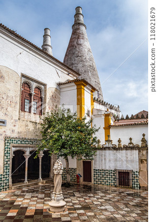 The Palace of Sintra, Palacio Nacional de Sintra, also called Town Palace is located in the town of Sintra in Portugal The Palace of Sintra, Palacio Nacional de Sintra, also called Town Palace is located in the town of Sintra in Portugal 118021679