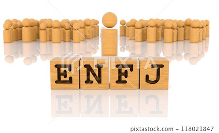 A wooden stick figure with the letters ENFJ printed on it A wooden stick figure with the letters ENFJ printed on it 118021847