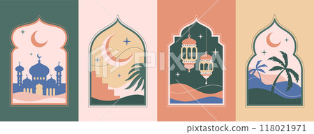 Islamic windows shape, muslim architecture doors and mosque arches in old oriental style Islamic windows shape, muslim architecture doors and mosque arches in old oriental style 118021971