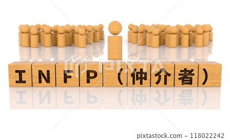 Wooden blocks with the letters INFP printed on them and wooden stick figures Wooden blocks with the letters INFP printed on them and wooden stick figures 118022242