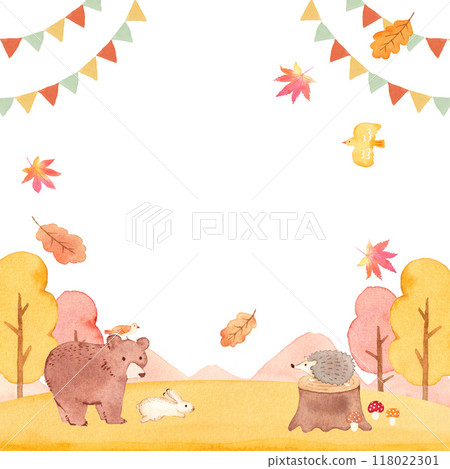 Autumn forest animals watercolor background illustration 118022301