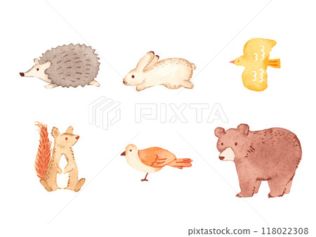 Forest animals set watercolor illustration 118022308