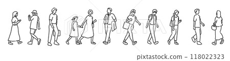 婦女、男子、兒童等人物的線圖。 118022323