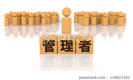 A wooden block with the word "Administrator" printed on it and a wooden stick figure 118022382