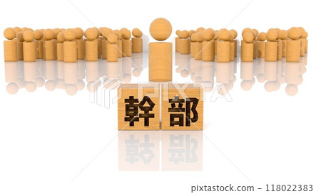 Wooden blocks with the word "executive" printed on them and wooden stick figures 118022383