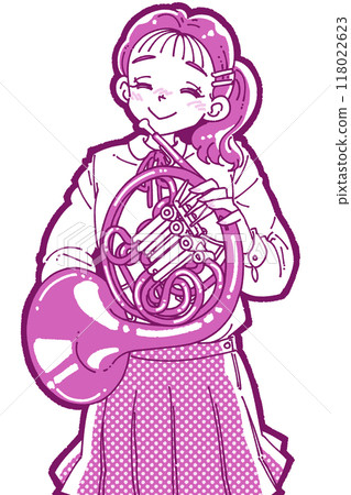 一個微笑的女孩拿著喇叭的插圖 118022623