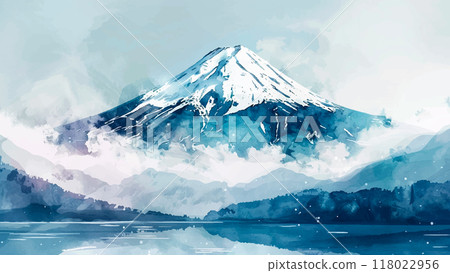 Mount Fuji Background Watercolor Illustration Majestic Mountain Iconic Landmark Japan Scenic View Snow-Capped Peak Natural Beauty Serene Landscape Tranquil Setting Cultural Icon 118022956