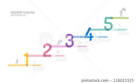 ladder Infographic line 5 steps to success growth template. Business process. Vector illustration. 118023325