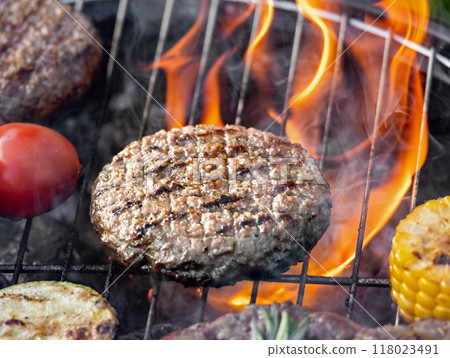 grilled burger patty 118023491