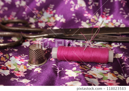 Hot Pink Thread on Vintage Pink and Purple Satin Hot Pink Thread on Vintage Pink and Purple Satin 118023583
