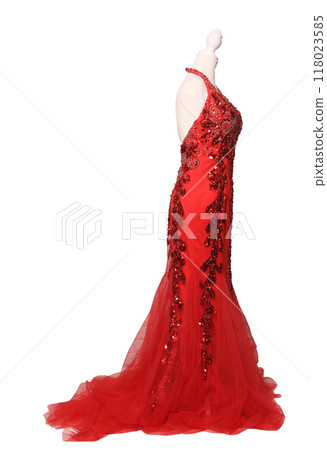 Vintage Red Mermaid Style Prom Dress Isolated on White Background 118023585