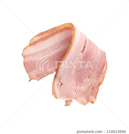 pieces of fresh bacon isolated on white background pieces of fresh bacon isolated on white background 118023606
