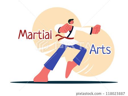 Martial Arts Vector Illustration with an Athlete Doing a High Kick Exercise, Practicing Karate or Performing Fighting Poses in a Flat Background Martial Arts Vector Illustration with an Athlete Doing a High Kick Exercise, Practicing Karate or Performing Fighting Poses in a Flat Background 118023887