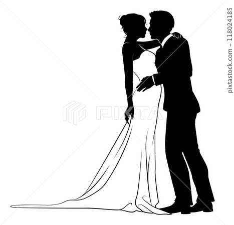 Bride And Groom Couple Wedding Dress Silhouettes 118024185
