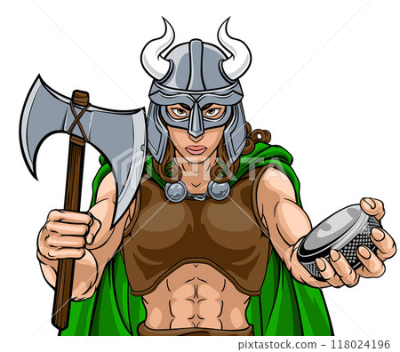 Viking Warrior Woman Ice Hockey Sports Team Mascot Viking Warrior Woman Ice Hockey Sports Team Mascot 118024196