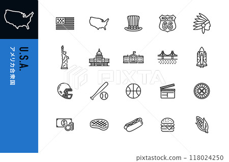 美利堅合眾國簡單的線條畫圖標 118024250