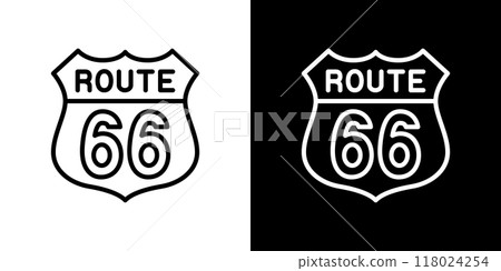 66 號公路簡單線條畫圖標 66 號公路簡單線條畫圖標 118024254