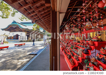 Hina dolls and sagemon at Taga Shrine in Nogata, Fukuoka Prefecture Hina dolls and sagemon at Taga Shrine in Nogata, Fukuoka Prefecture 118024380