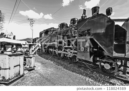 A steam locomotive used for transporting coal is on display A steam locomotive used for transporting coal is on display 118024389