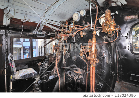 The interior of a steam locomotive used for transporting coal, on public display The interior of a steam locomotive used for transporting coal, on public display 118024390