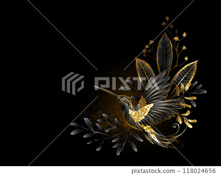 Flying jewel black hummingbird Flying jewel black hummingbird 118024656