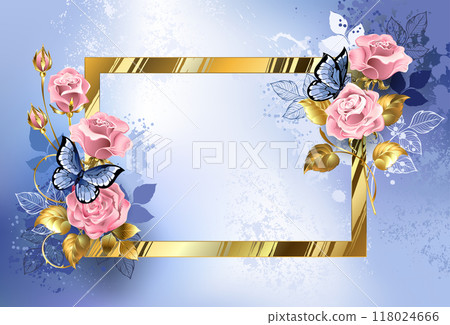 Pink rose and butterfly banner 118024666