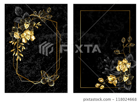 Floral cover with black orchids 118024668