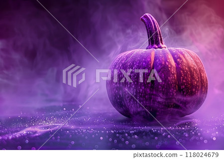 Pumpkin banner, purple color, Halloween 118024679