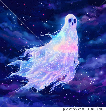 A ghost against a starry night sky, Halloween 118024703