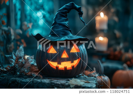 A pumpkin in a witch's hat, Halloween 118024751