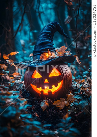 A pumpkin in a witch's hat, Halloween 118024753