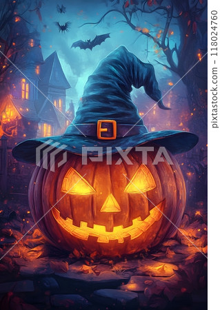 A pumpkin in a witch's hat, Halloween 118024760