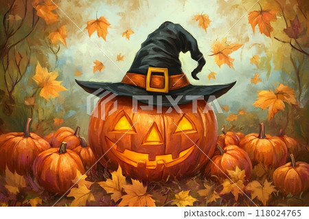 A pumpkin in a witch's hat, Halloween 118024765