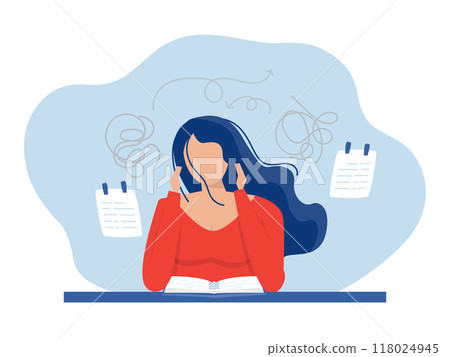 ADHD people concept, girl is a headache because tired of doing work Difficulty learning. Dizzy man.vector 118024945