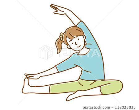Young woman sitting and stretching Young woman sitting and stretching 118025033