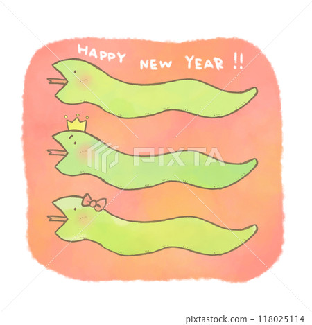 Hand-drawn cute green snake family New Year's card material Hand-drawn cute green snake family New Year's card material 118025114