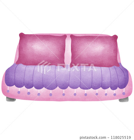 Pink sofa with purple pillows Pink sofa with purple pillows 118025519