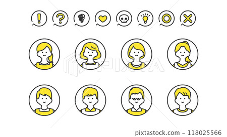 穿著圍裙的青年男女頭像圖示素材 118025566