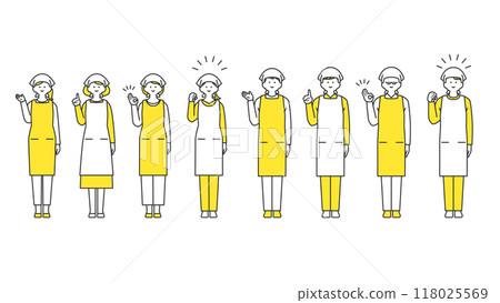 Men and women wearing triangular bandages and aprons - Variation set 118025569