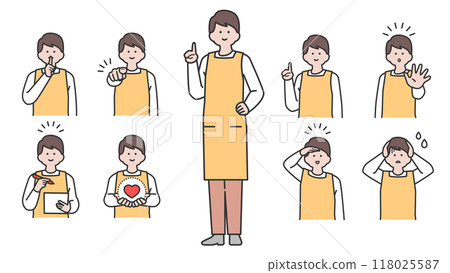 Men wearing aprons - Variations of facial expressions and poses - Set Men wearing aprons - Variations of facial expressions and poses - Set 118025587