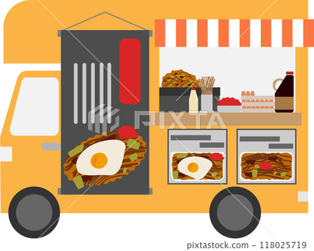 Image of a kitchen car selling yakisoba noodles 118025719
