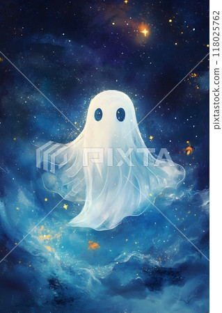 A ghost against a starry night sky, Halloween 118025762